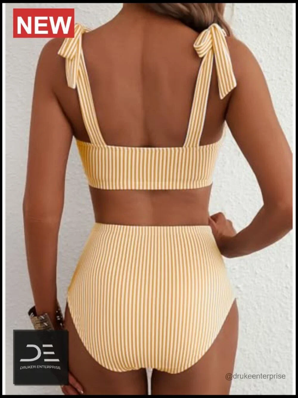Two Piece Striped High Waisted Bikini Set with Tie Shoulders